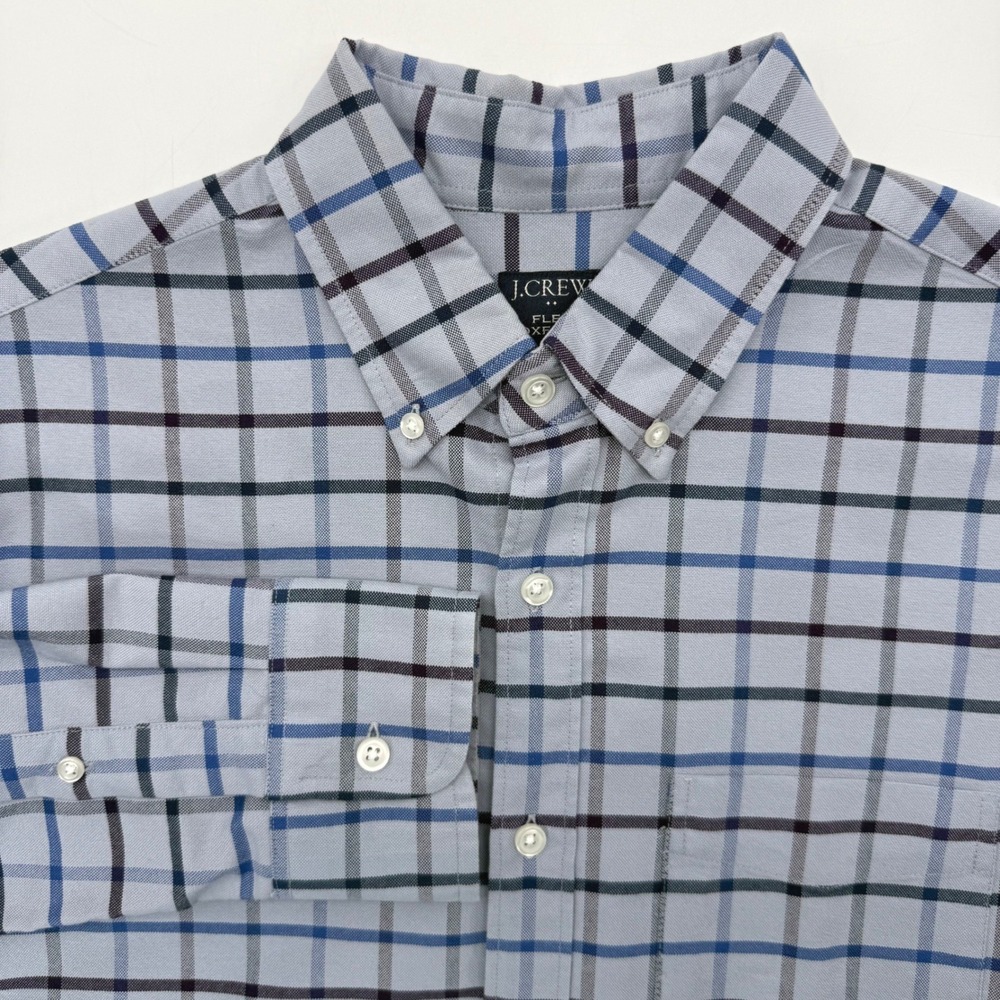 J.Crew Button Down Mens M Blue Plaid Flex Oxford Long Sleeve Cotton Shirt 5897